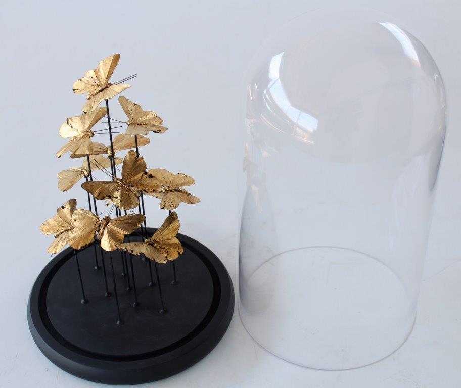 Large Glass Dome Gold Butterflies